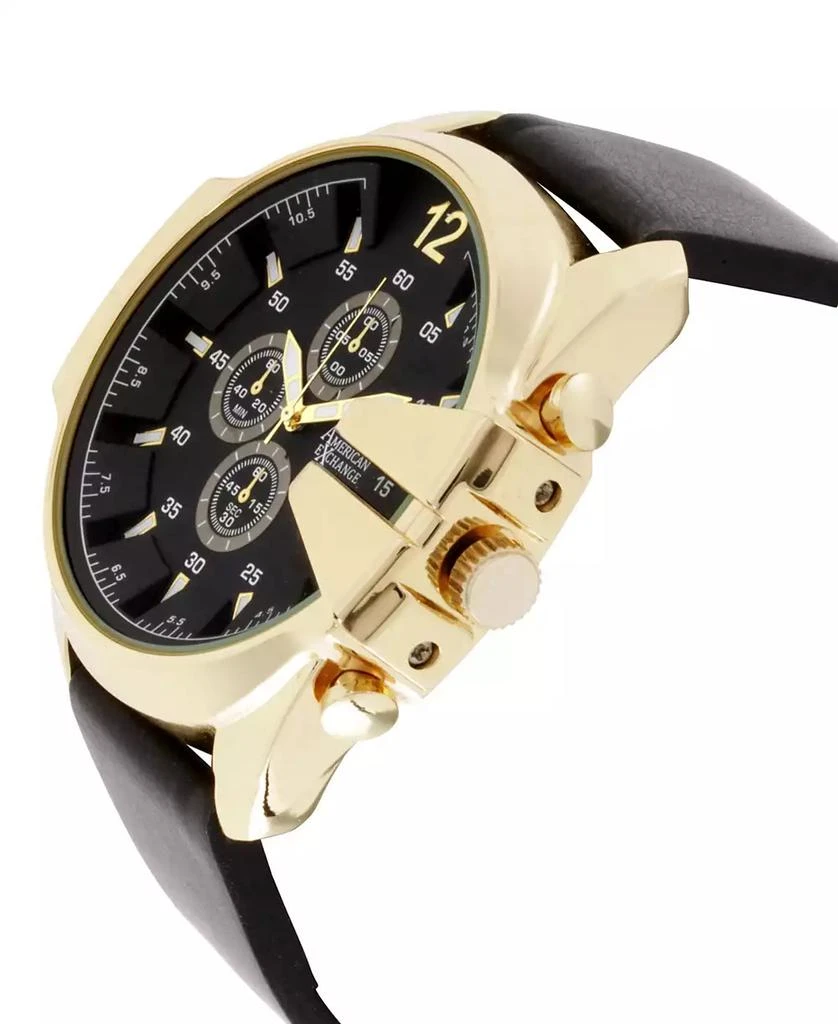 American Exchange Men's Black Leather Strap Watch 52mm Gift Set 3