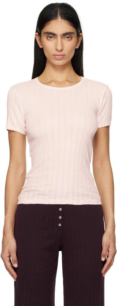 LESET Pink Pointelle Slim Fit T-shirt 1