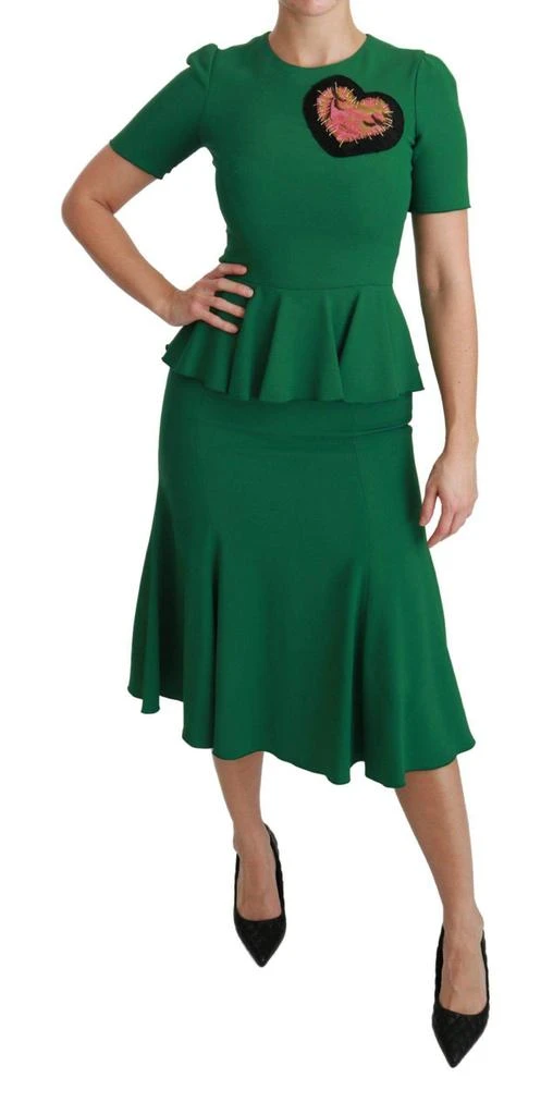 Dolce & Gabbana Dolce & Gabbana  Green Heart Patch Mermaid Midi Viscose Dress 6
