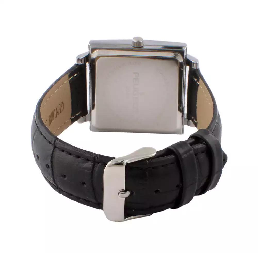 Peugeot Men
s 35mm Gray Dial Square Watch with Black leather Strap