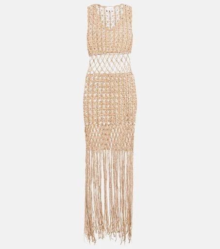 ANNA KOSTUROVA Fringe-trimmed crochet midi dress 1