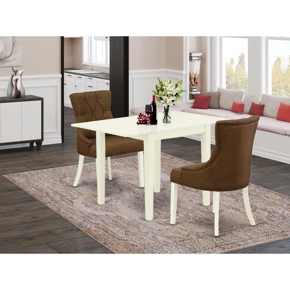 East West Furniture Dining Room Set Linen White, NDFR3-LWH-18 2