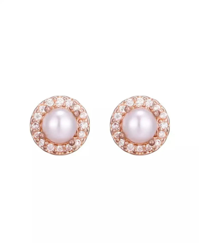 ADORNIA Rose Gold Freshwater Pearl CZ Halo Stud Earrings 2