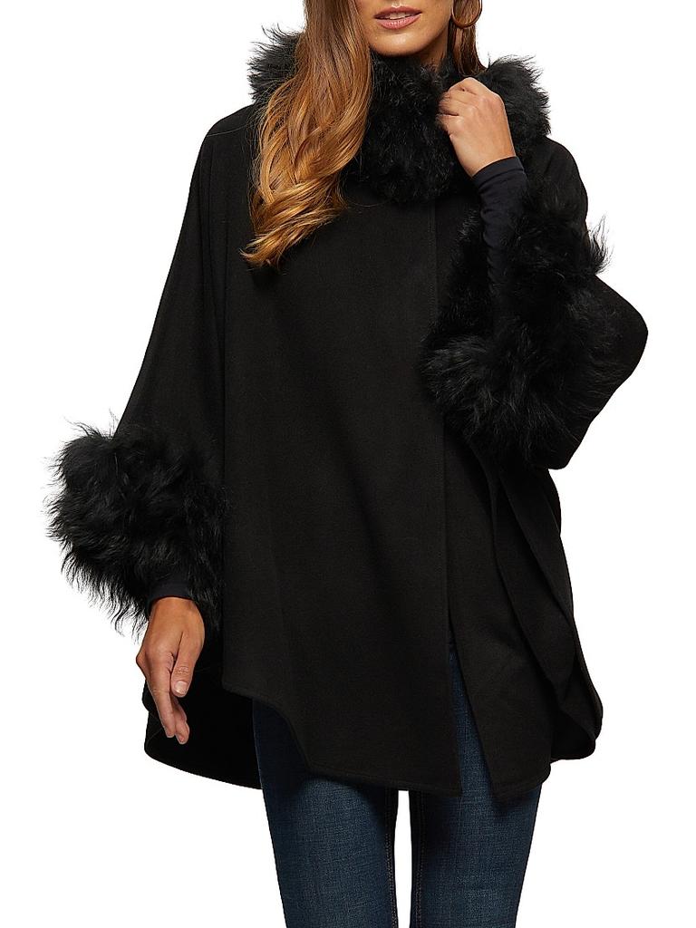 Gorski Cashmere and Wool Cape with Lamb Trim