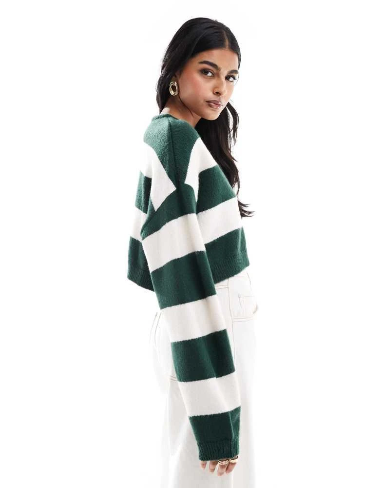 PacSun Pacsun olive boxy cropped striped cardigan in off-white and green 2