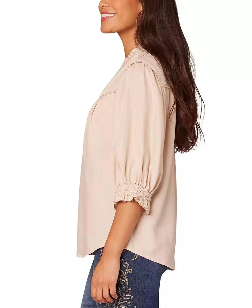 Democracy Women's Crochet Trim Button-Front Ruffle Shirt 3