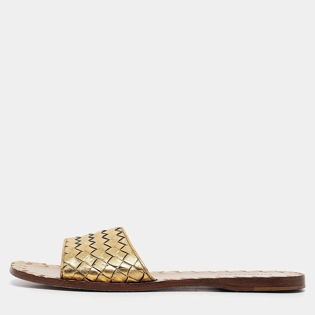 Bottega Veneta Bottega Veneta Gold Leather Intrecciato Flat Slides Size 36.5 1