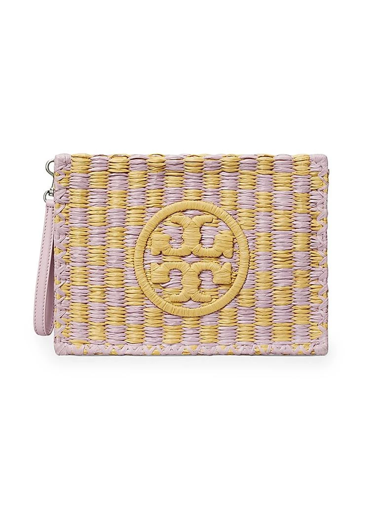 Tory Burch Ella Two-Tone Logo Straw Wristlet Pouch 1