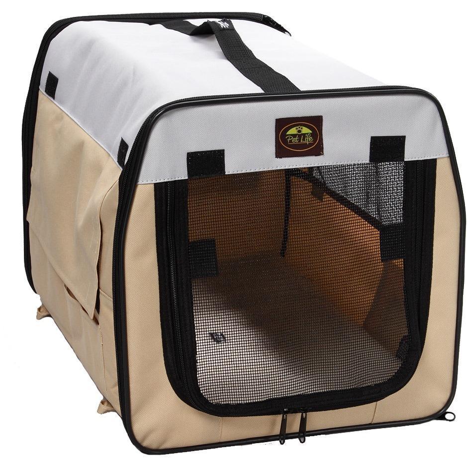Pet Life Pet Life  'Easy Folding' Zippered Folding Collapsible Wire Framed Lightweight Pet Dog Crate Carrier