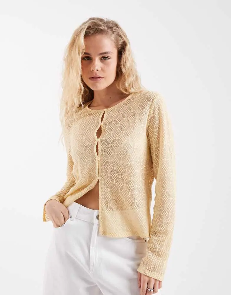 Object Object sheer pattern jersey button front cardigan in sunlight yellow