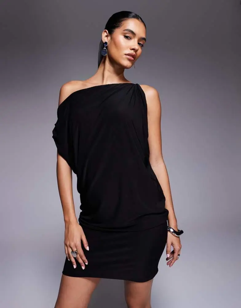 Fashionkilla Fashionkilla exclusive off shoulder drape mini dress in black 1
