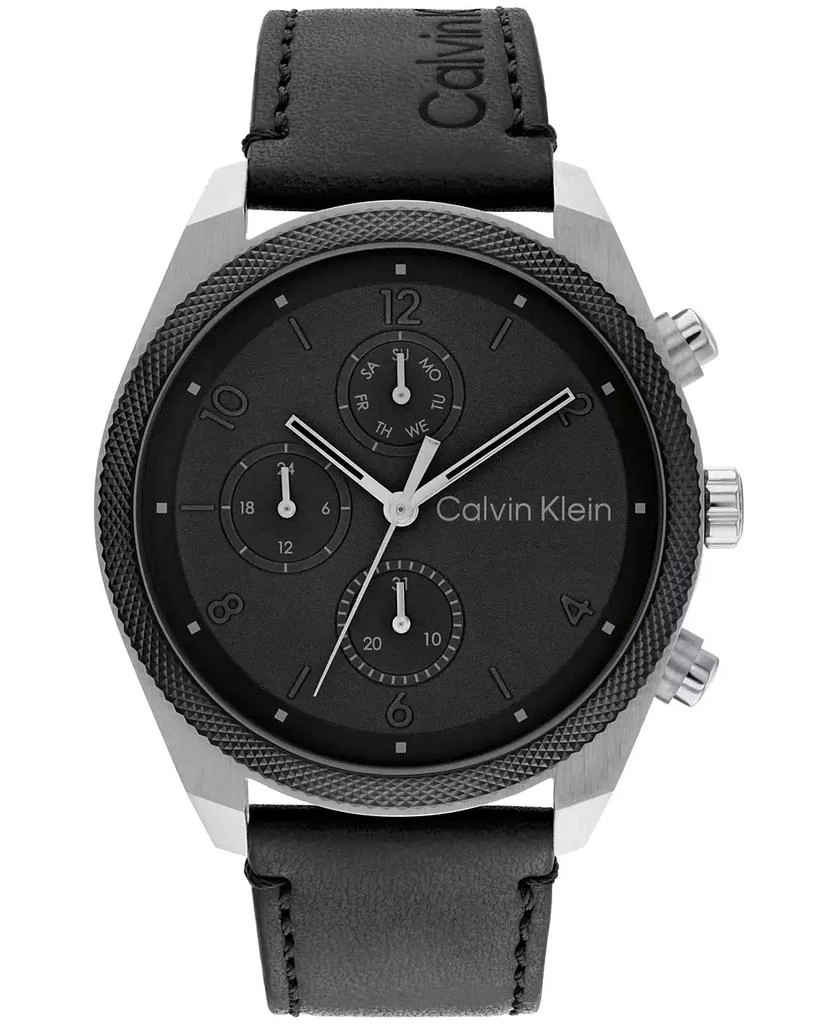 Calvin Klein Men's Multifunction Black Leather Strap Watch 44mm 1
