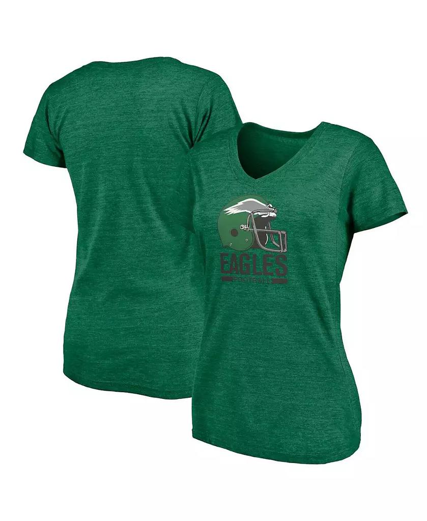 Fanatics Women's Heather Kelly Green Philadelphia Eagles Gridiron Classics Weathered Vintage Helmet Tri-Blend V-Neck T-Shirt
