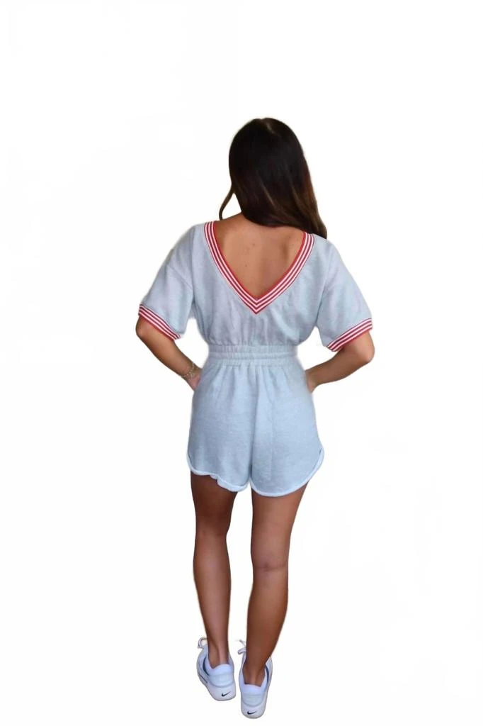 BUCKETLIST Ribbed Band Trim Terry Romper In White/ Pink 2