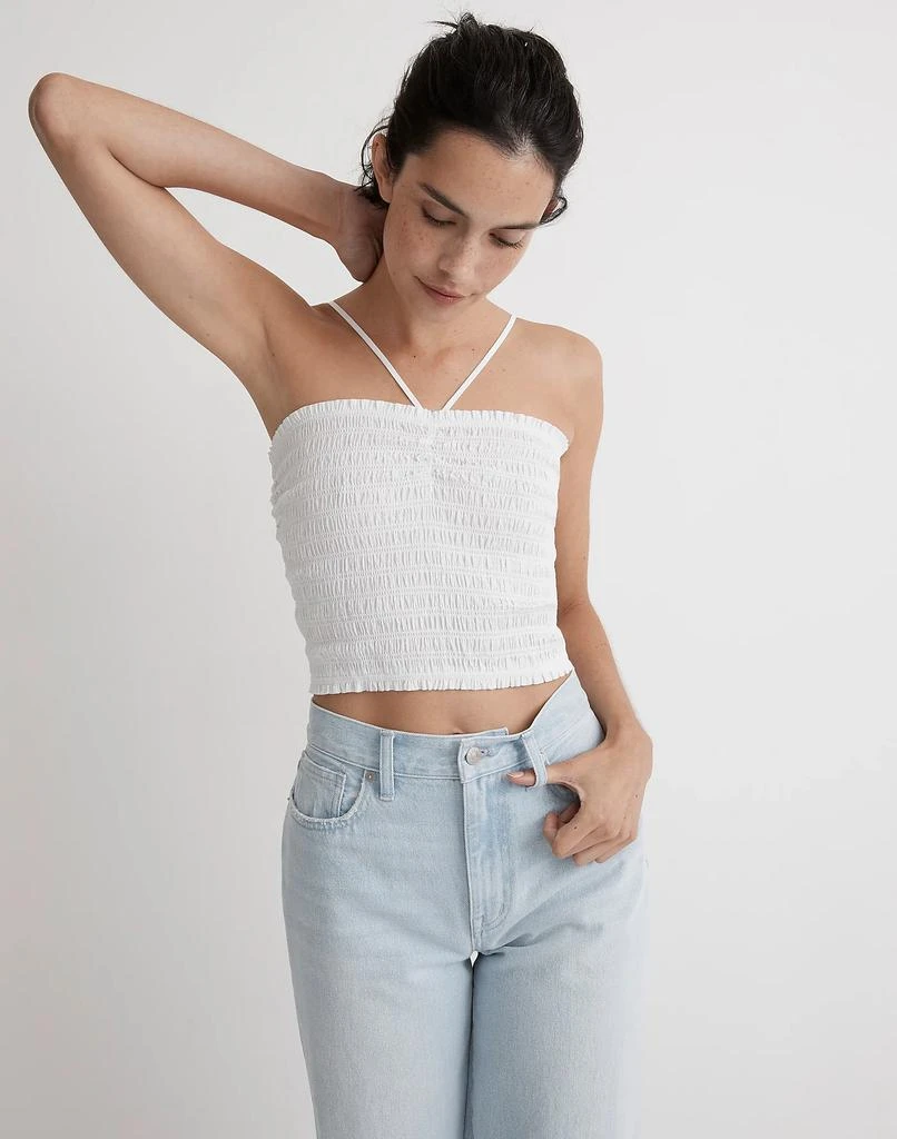 Madewell Poplin Smocked Halter Crop Top 1