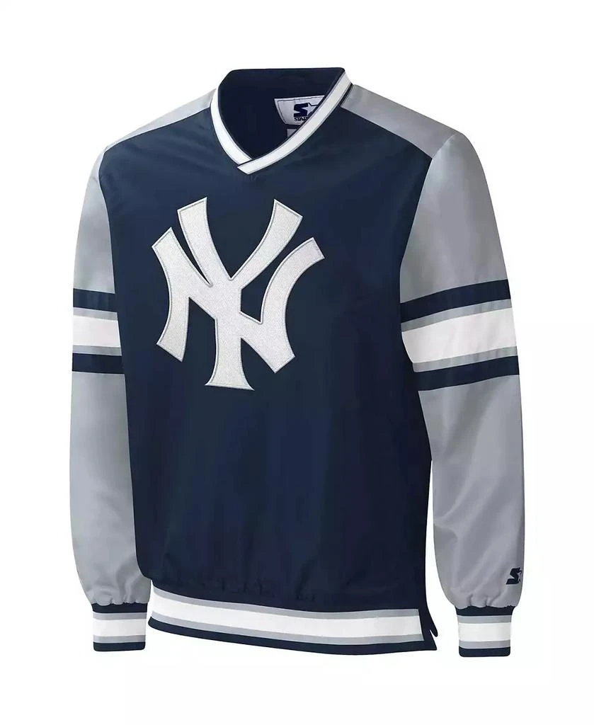 Starter Men's Navy New York Yankees Yardline V-Neck Pullover Windbreaker 2