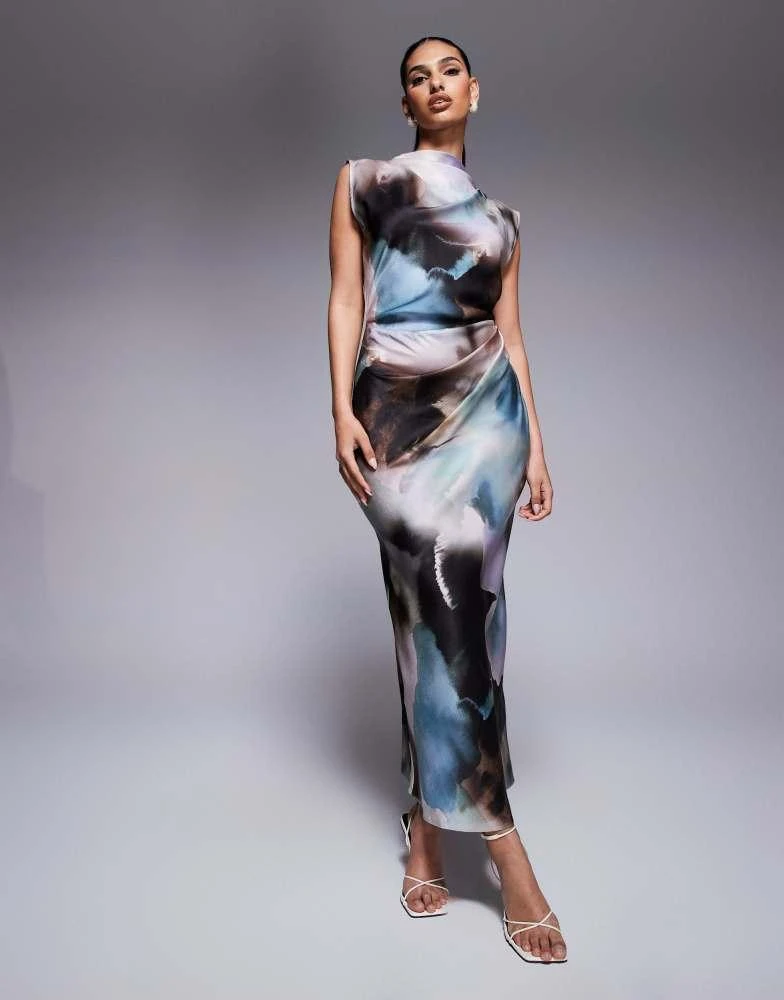 ASOS ASOS DESIGN satin high neck pleated bodice midi dress in abstract print - Dresses & Skirts - Free Shipping - BeyondStyle ASOS ASOS DESIGN satin high neck pleated bodice midi dress in abstract print - Dresses & Skirts - Free Shipping - BeyondStyle