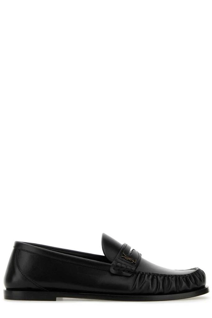 Shop Saint Laurent Laurent Logo Plaque Slip-On Loafers on  display picture 1