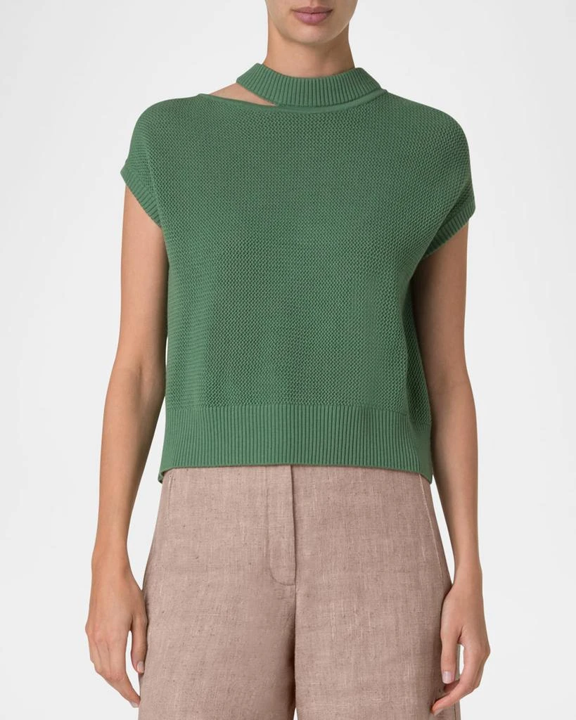 Akris Slash Cutout Short-Sleeve Cool Wool Mesh Knit Sweater 4