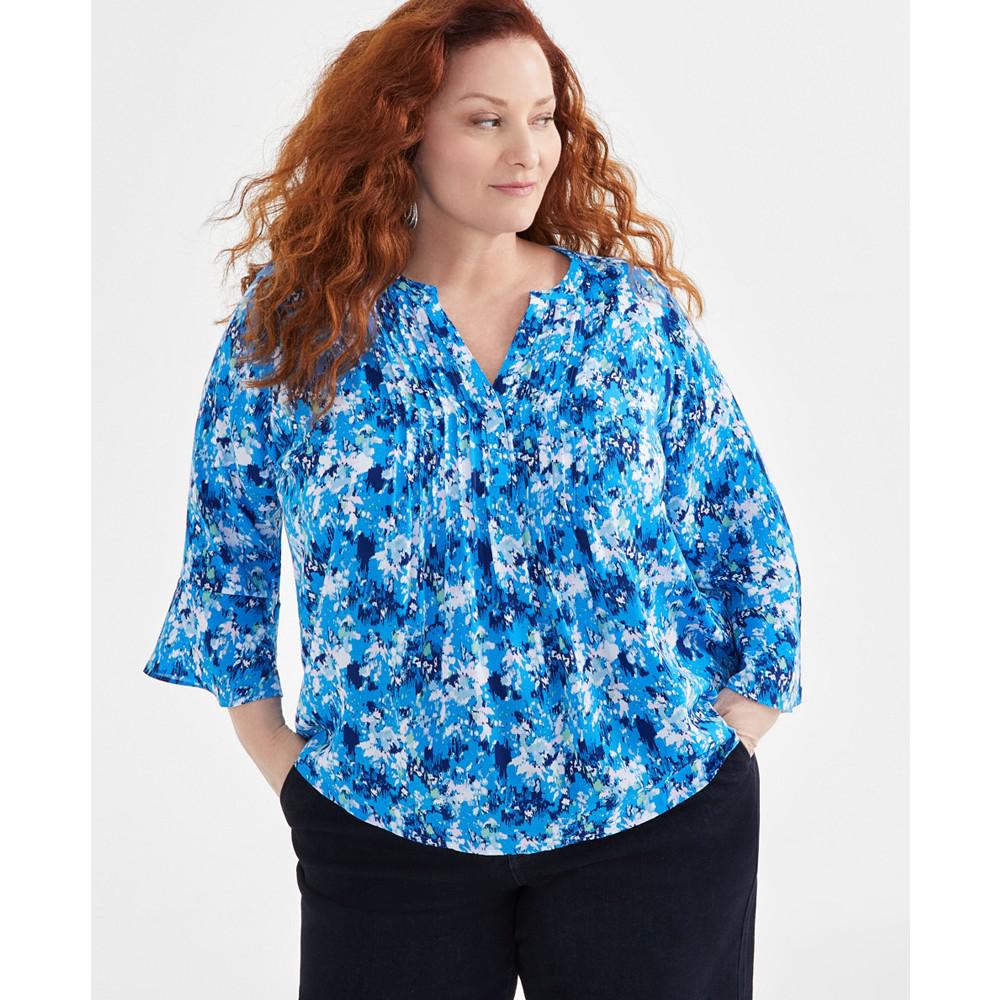 Style & Co Plus Size Printed Pintuck Blouse, Created for Macy's