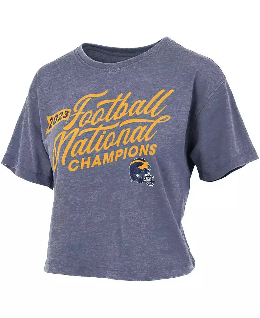 Pressbox Women's Navy Distressed Michigan Wolverines College Football Playoff 2023 National Champions Vintage-Like Waist-Length T-shirt 2