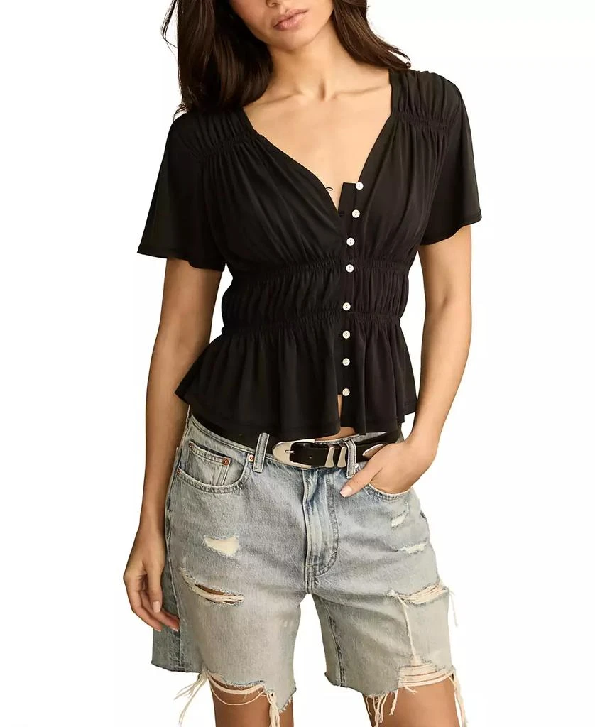 Lucky Brand Women's Sandwash Shirred Button-Front Top 1