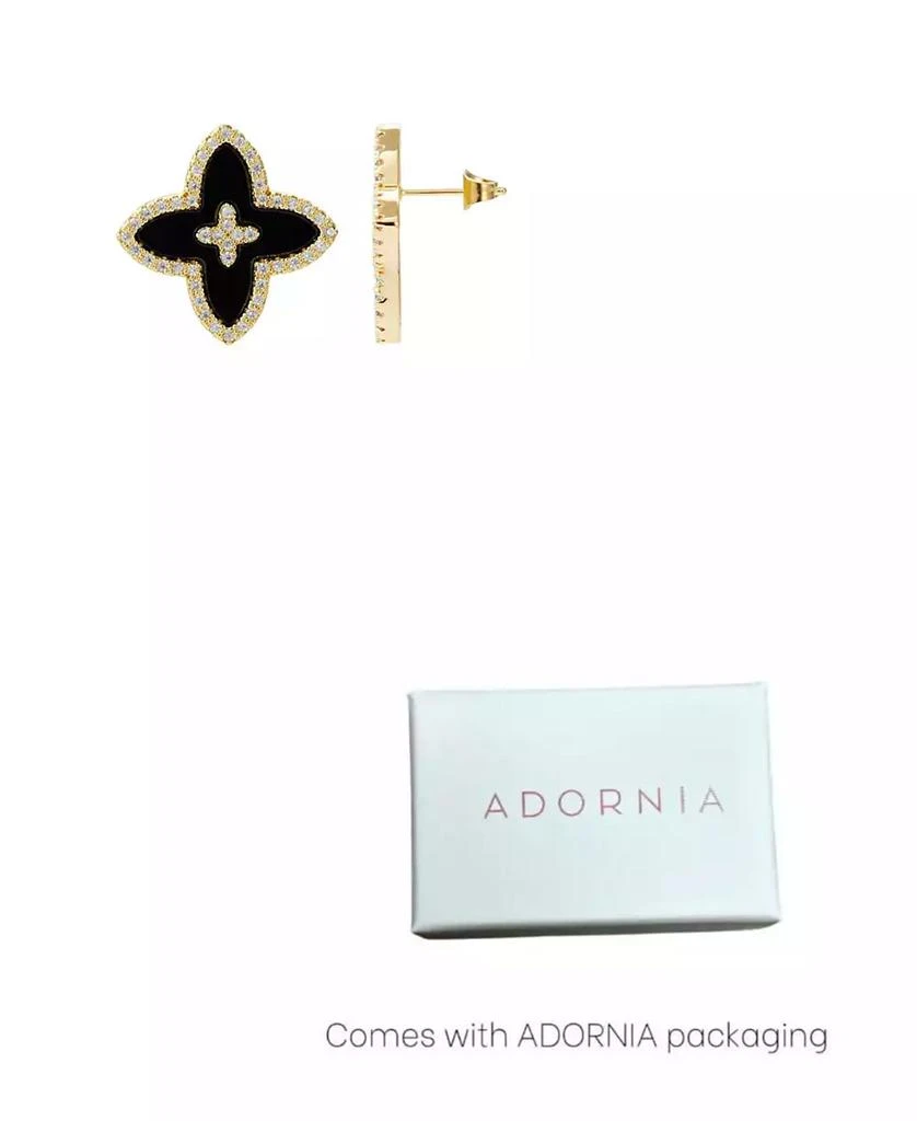 ADORNIA Gold CZ Black Statement Flower Stud Earrings 3