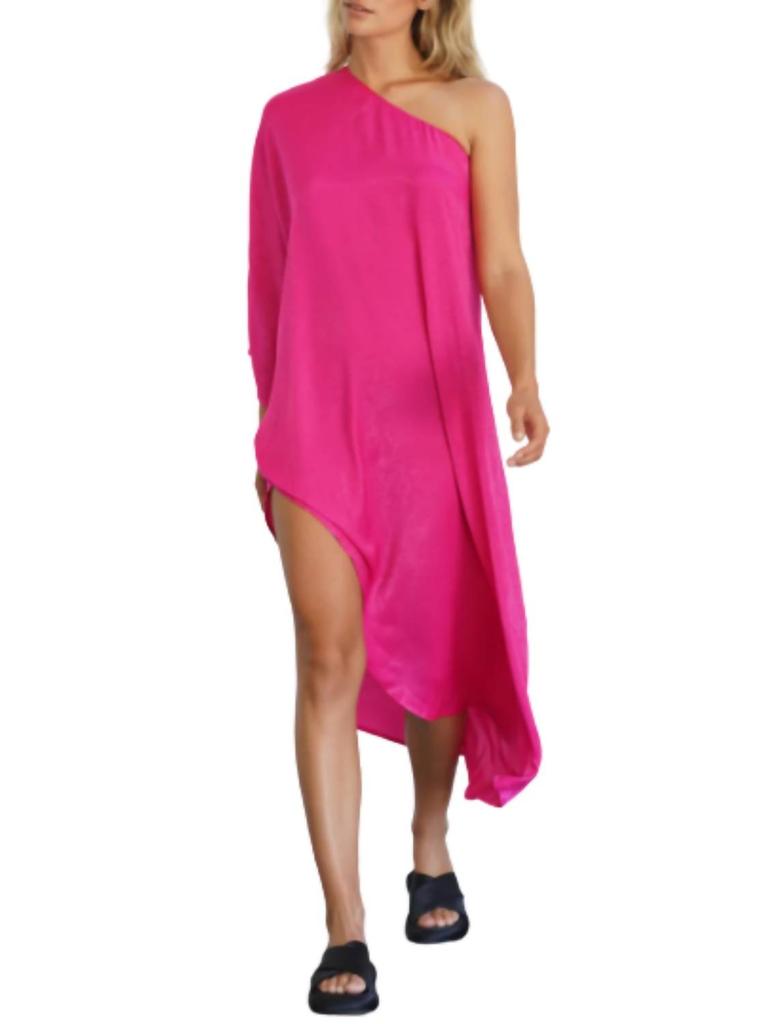 LNA Taika Silky One Shoulder Dress In Pink