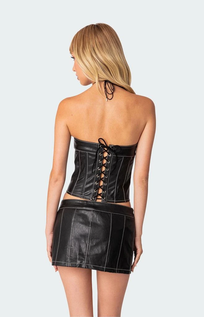 Edikted Moss Faux Leather Lace Up Corset 4