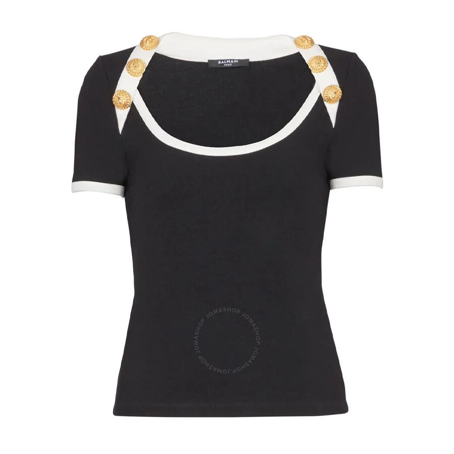 Balmain Button Open Collar Stretch T-Shirt 1