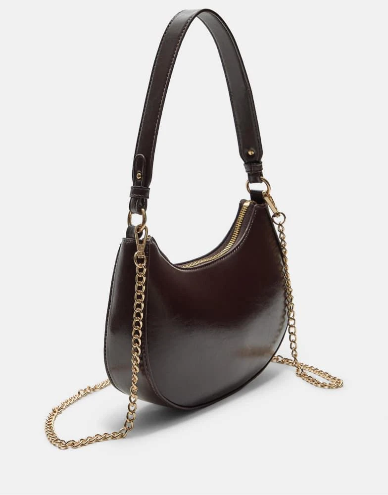 Stradivarius Stradivarius Moon shoulder bag with chain in brown 2