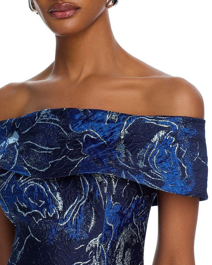 Teri Jon Off-the-Shoulder Metallic Floral Jacquard Gown 2