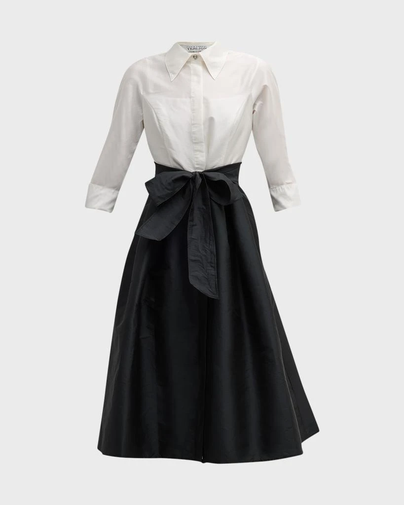 Teri Jon Two-Tone 3/4-Sleeve Taffeta Shirtdress 1