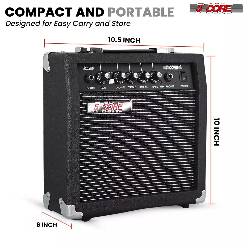 5 Core Guitar Amp 20W Electric Portable Mini Amplifier w Built in 6.5" Speaker Aux Headphone Jack 8