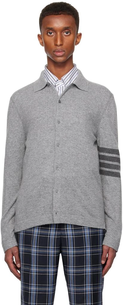 Thom Browne Gray Cashmere Jersey Stitch 4-Bar Cardigan 1
