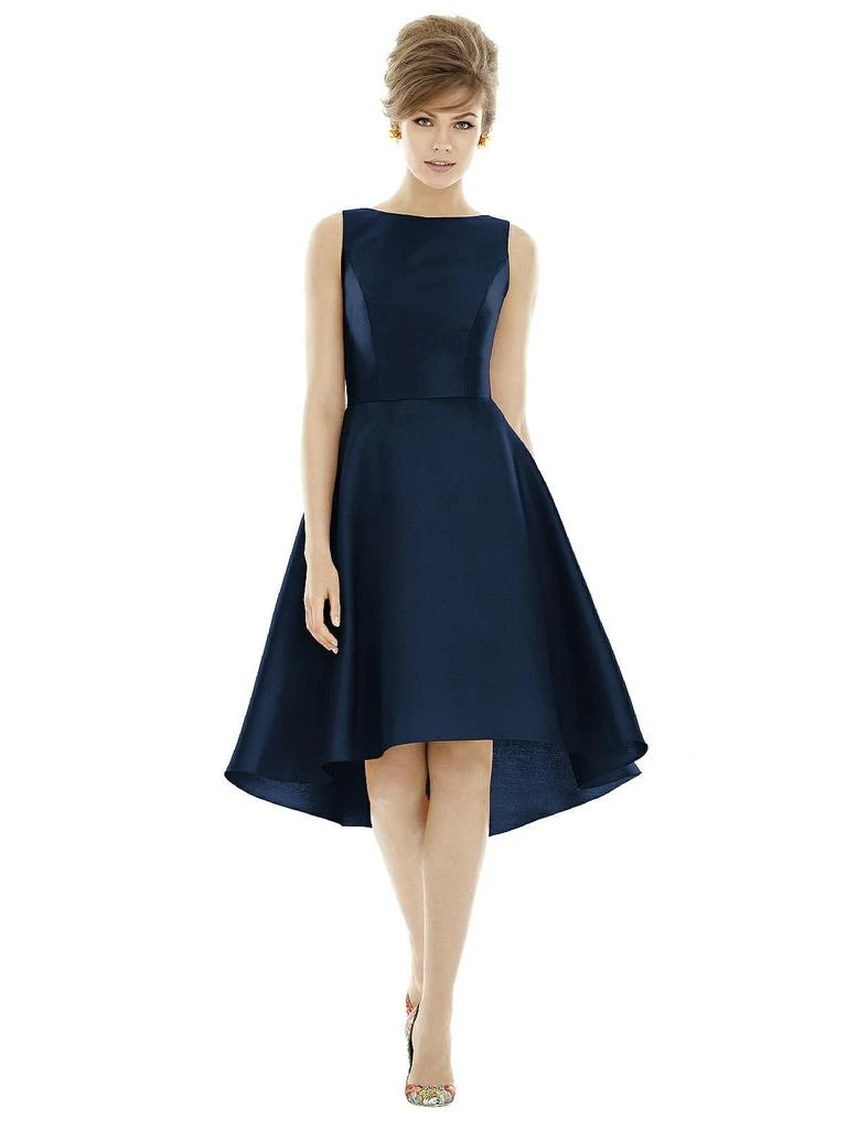 Alfred Sung Bateau Neck Satin High Low Cocktail Dress 1