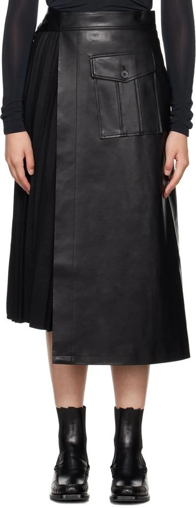 LVIR Black Pleated Faux-Leather Midi Skirt 1