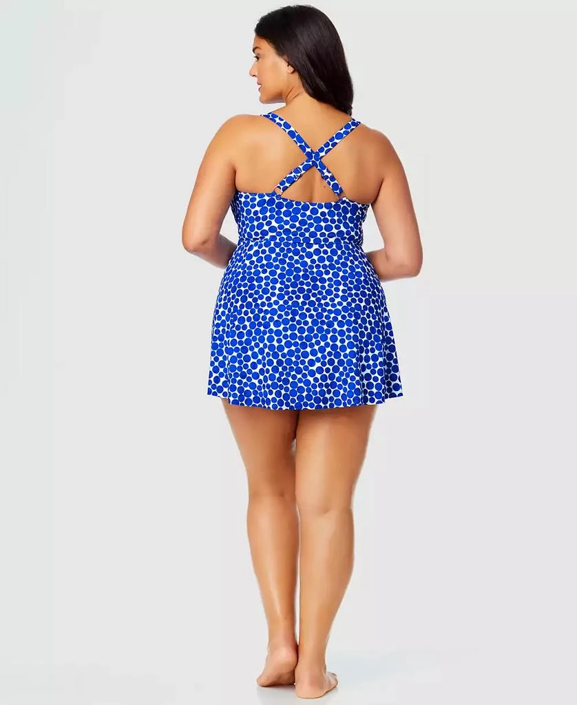 Anne Cole Plus Size Denim Dot Surplice-Neck Swim Dress 2