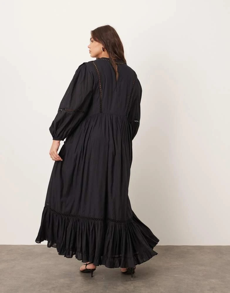 ARRANGE ARRANGE Curve cotton voile maxi dress with lace trim in black 4