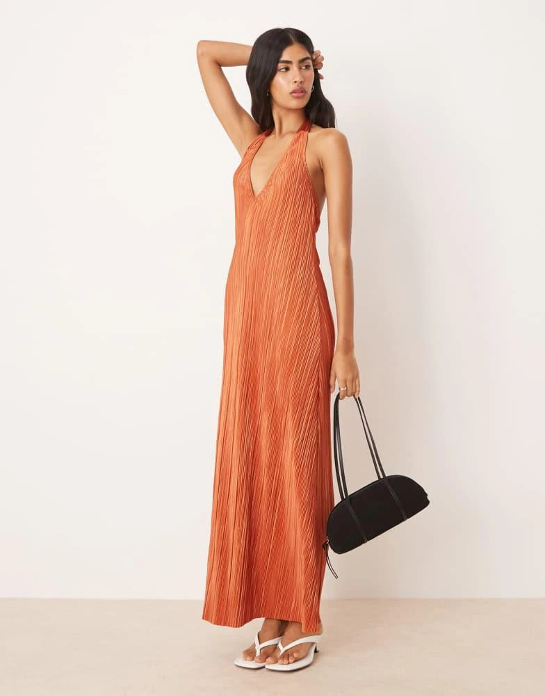 plisse halter maxi dress Abstract Desire Satin Plisse Halter Maxi Dress