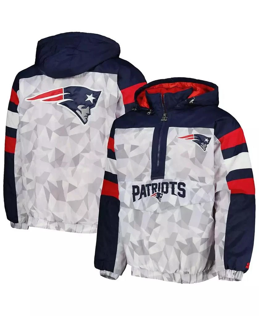 Starter Men's White, Navy New England Patriots Thursday Night Gridiron Raglan Half-Zip Hooded Jacket 1