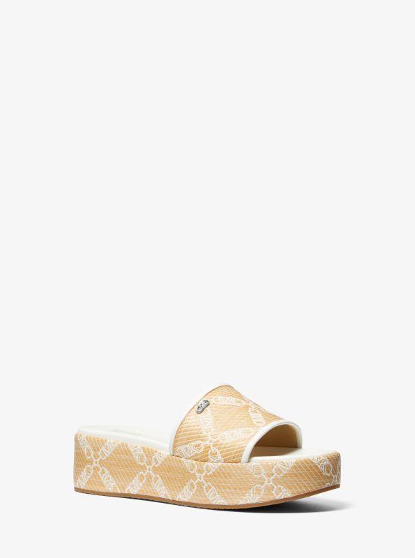 michael_kors Ember Empire Logo Jacquard Straw Platform Sandal