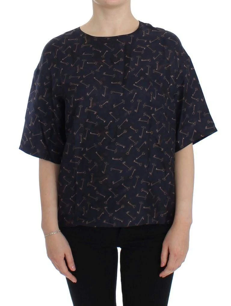 Dolce & Gabbana Dolce & Gabbana  Blue gold key print silk blouse 1