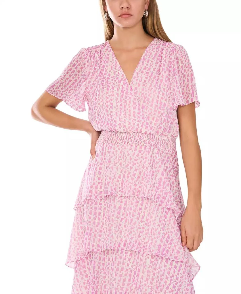 Vince Camuto Women's Printed Faux-Wrap Smocked-Waist Tiered Midi Dress 3