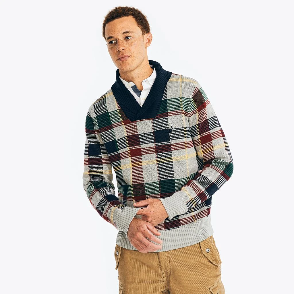 Nautica Mens Shawl-Neck Plaid Sweater 1
