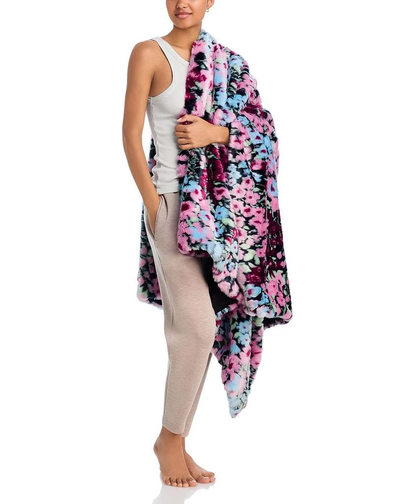 AQUA Floral Faux Fur Throw, 50" x 70" - Exclusive 2
