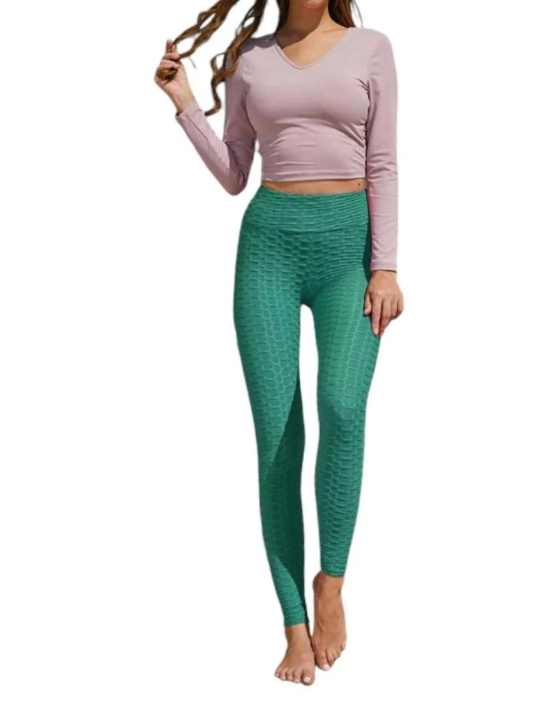VERY J Honeycomb Leggings In Emerald Green 1