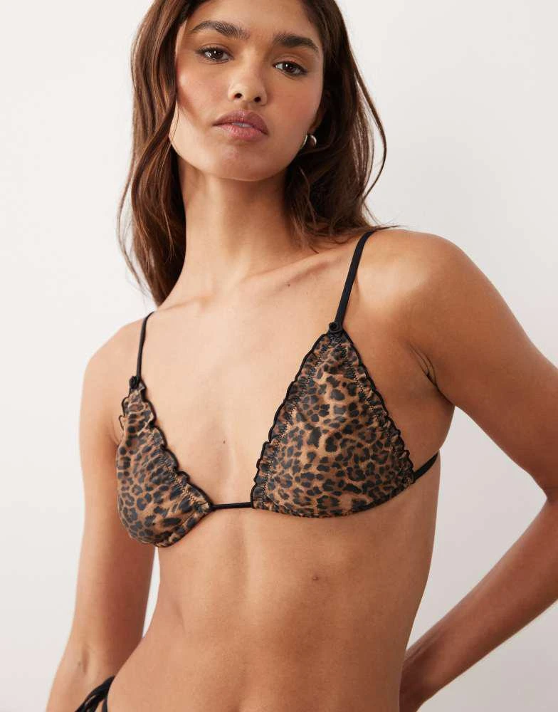 ASOS ASOS DESIGN Kitty tie side lettuce edge bikini bottom in leopard