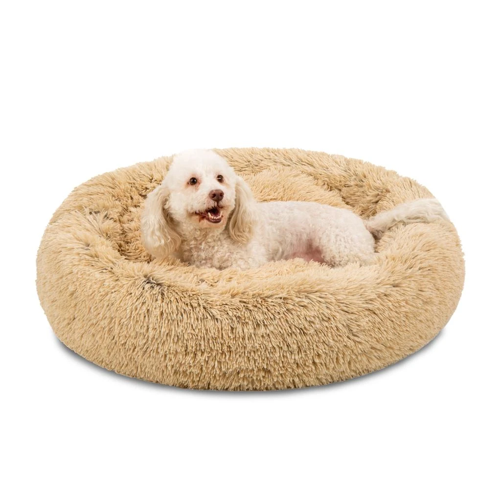 Best Choice Products Dog Bed Self-Warming Plush Shag Fur Donut Calming Pet Bed Cuddler - Brown 7