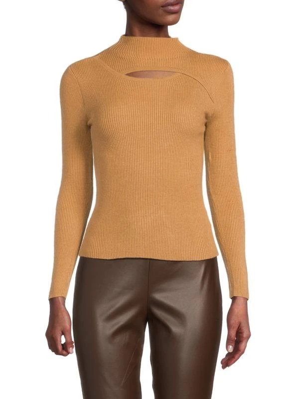 Lea & Viola Long Sleeve Cut-out Mock Turtleneck Top 1